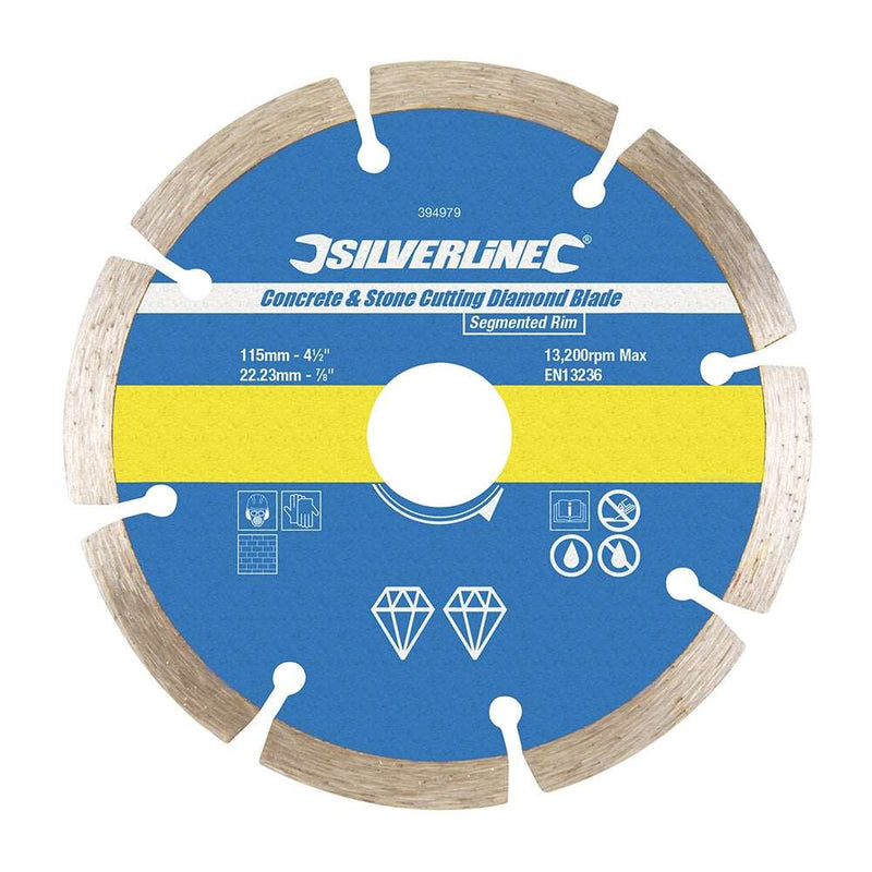 Silverline 115 X 22.23mm Segmented Rim Concrete & Stone Cutting Diamond Blade 394979 Silver