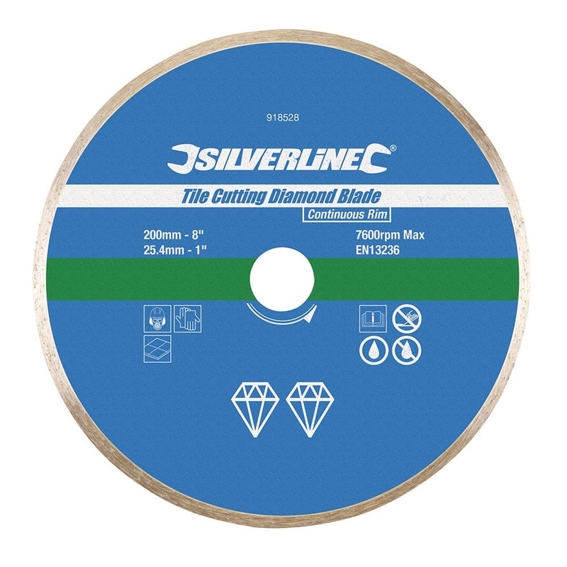 Silverline 200 X 25.4mm Continuous Rim Tile Cutting Diamond Blade 918528 Silverline