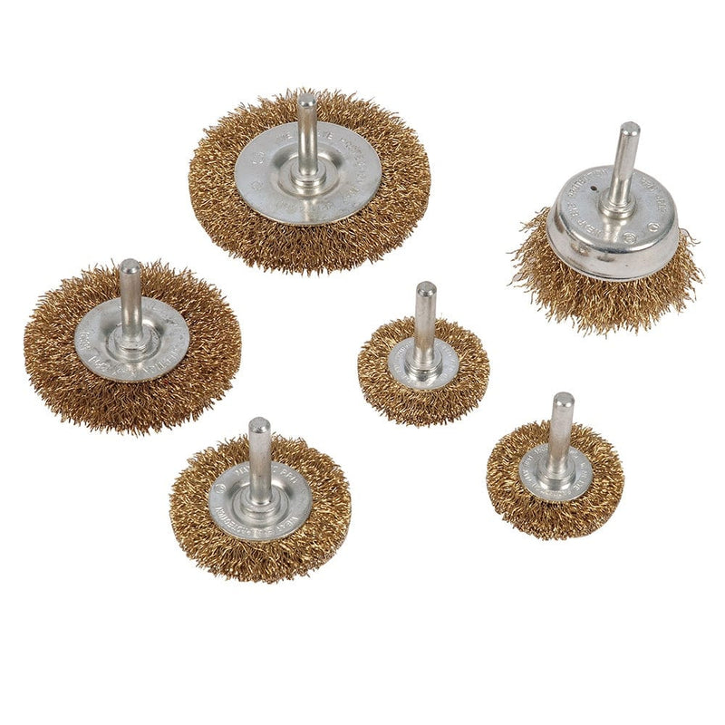 Silverline 6pce Brassed Steel Wire Wheel & Cup Brush Set 6pce 993067 - Lifetime Warranty Si