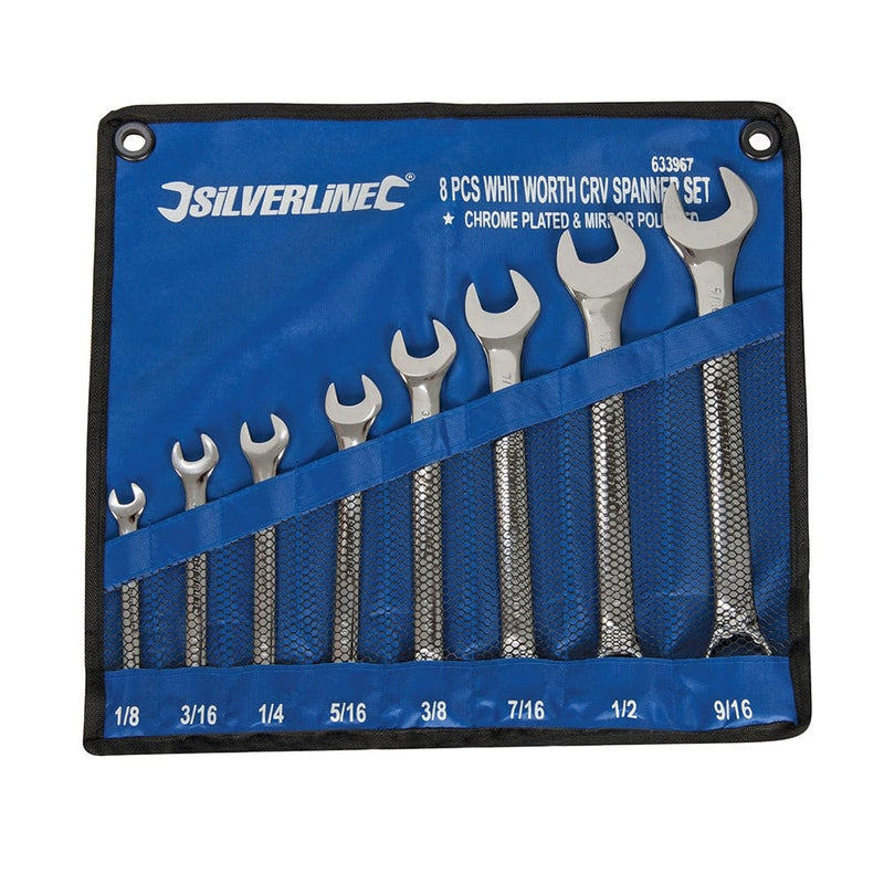 Silverline 8PC 1/8 - 9/16" BRITISH WHITWORTH IMPERIAL COMBINATION WRENCH SPANNER SET 633967