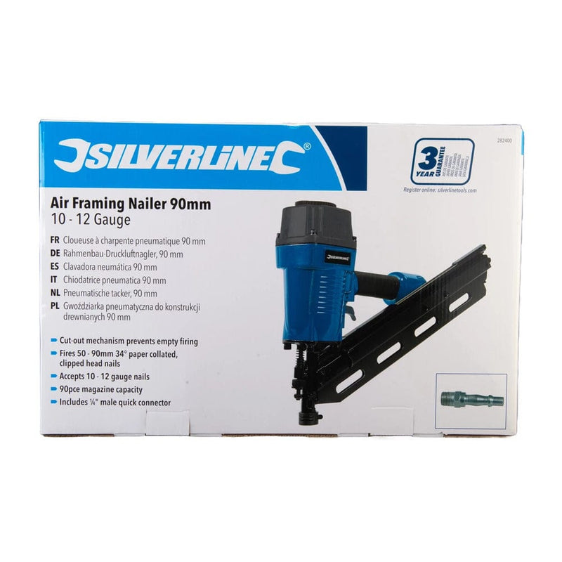 Silverline Air Nailer Air Framing Nailer 10 - 12 Gauge 90mm Silverline 282400