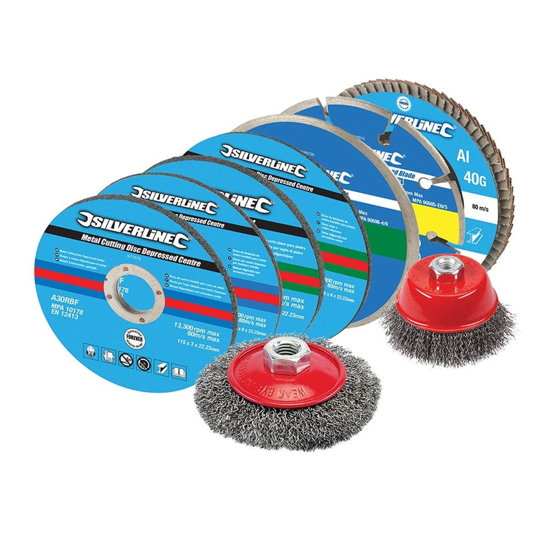 Silverline Cutting Grinding Discs Kit 115mm 12pc Silverline 633831 - Lifetime Warranty