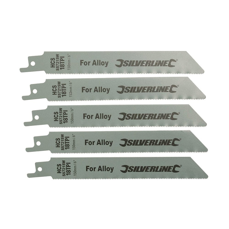 Silverline Hcs - 18tpi - 150mm Reciprocating Saw Blades For Alloy Wood Pvc 5 Pack 456919 Si