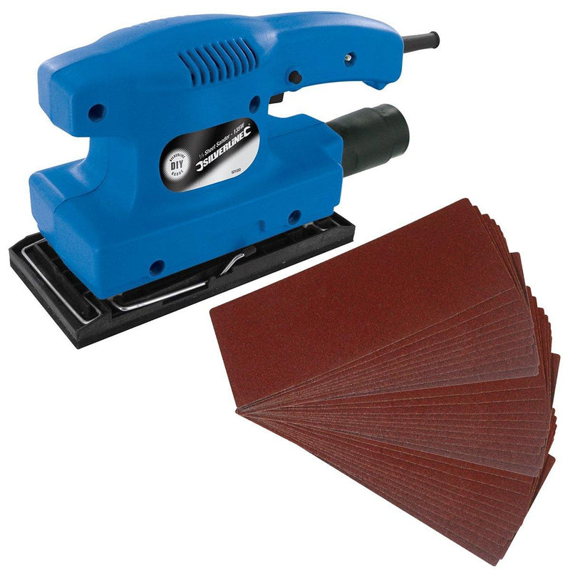 Silverline SILVERLINE 135W ELECTRIC 1/3 SHEET ORBITAL SANDER + 31 MIXED GRIT SANDING SHEETS