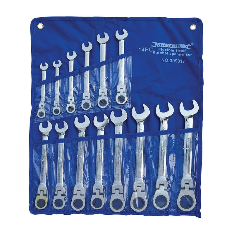 Silverline Spanners Spanner Set Flexible Head Ratchet 8mm - 24mm 14pce Silverline 399017