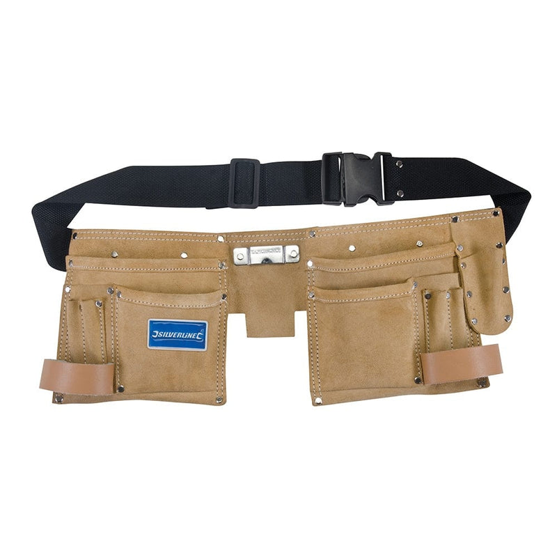 Silverline toolbelt Leather Tool Belt - Double Pouch - 11 Pocket - Silverline 395015 - (300mm X 200mm)