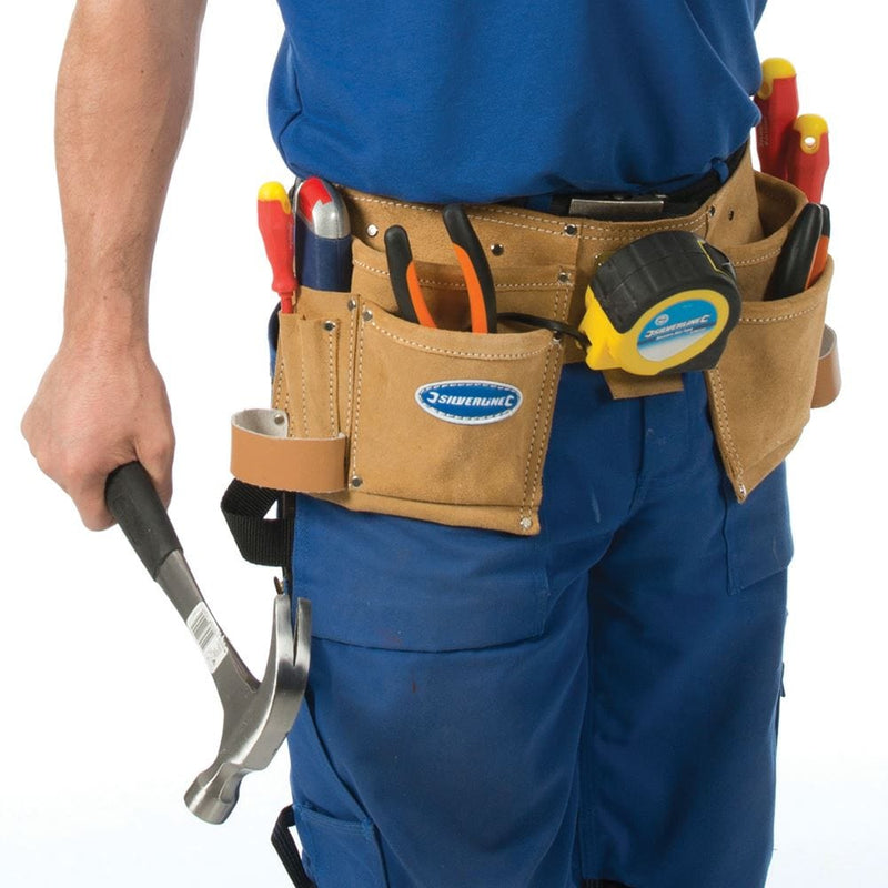 Silverline toolbelt Leather Tool Belt - Double Pouch - 11 Pocket - Silverline 395015 - (300mm X 200mm)