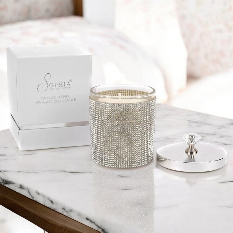 Sophia Scented Candle Sophia Vintage Jasmine Fragranced Scented Candle in Diamante Encrusted Glass Jar 150g