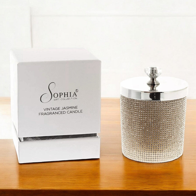 Sophia Scented Candle Sophia Vintage Jasmine Fragranced Scented Candle in Diamante Encrusted Glass Jar 150g