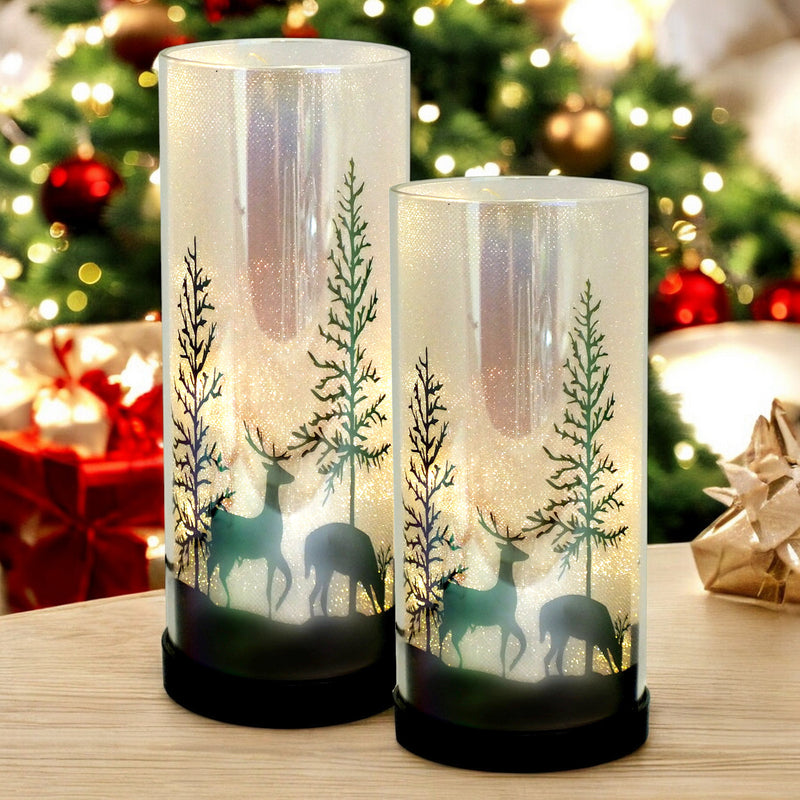 Set of 2 Luxa Sparklers Deer Park LED Christmas Table Lamps | Winter Forest Scene | USB or Battery Operated