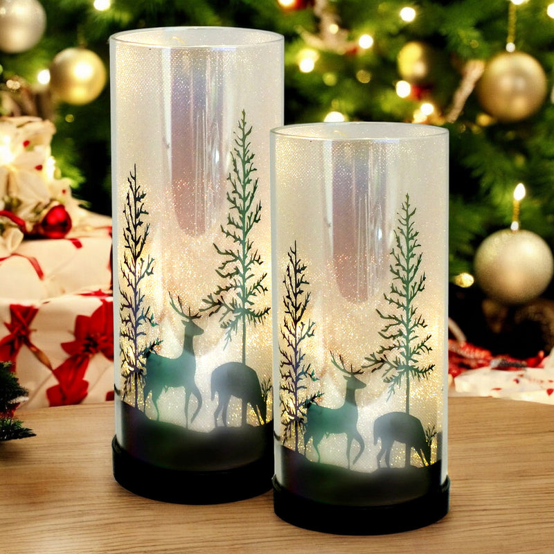 Set of 2 Luxa Sparklers Deer Park LED Christmas Table Lamps | Winter Forest Scene | USB or Battery Operated