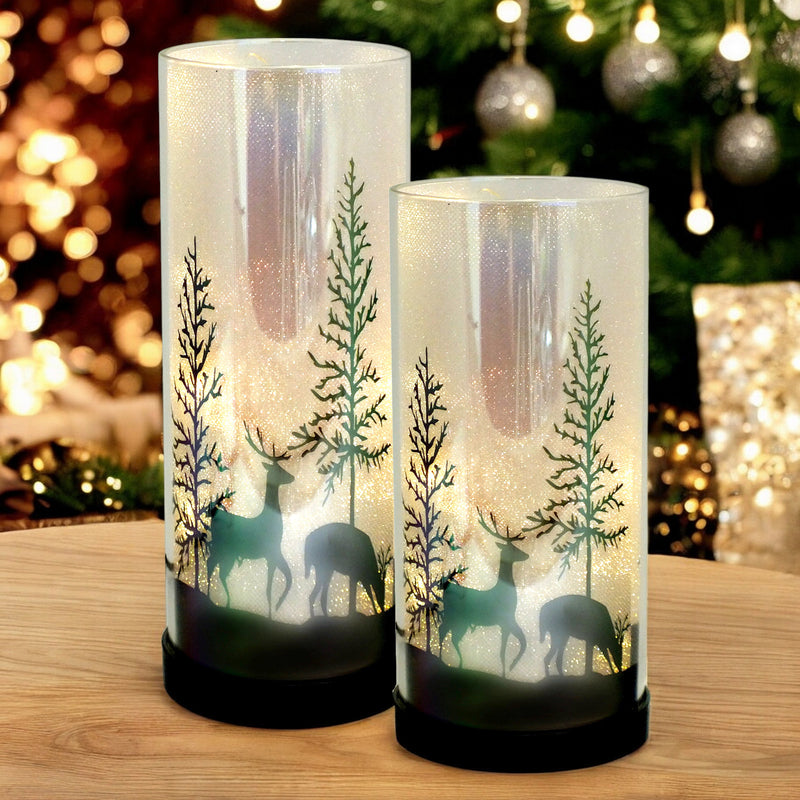 Set of 2 Luxa Sparklers Deer Park LED Christmas Table Lamps | Winter Forest Scene | USB or Battery Operated