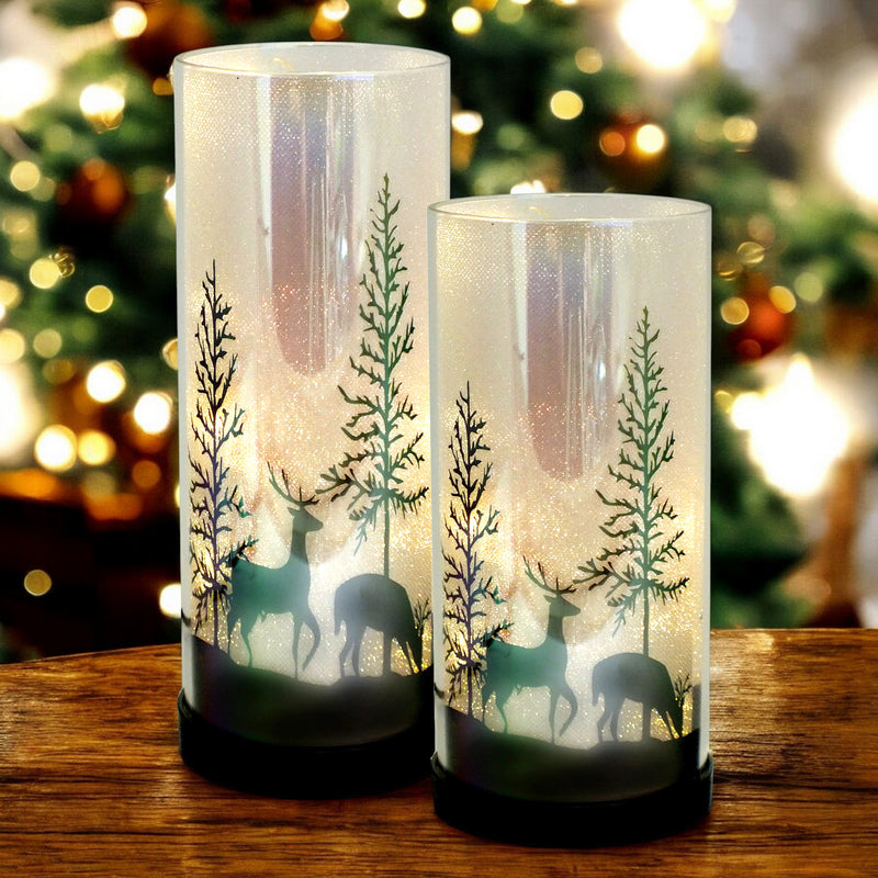 Set of 2 Luxa Sparklers Deer Park LED Christmas Table Lamps | Winter Forest Scene | USB or Battery Operated