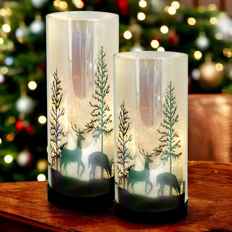 Set of 2 Luxa Sparklers Deer Park LED Christmas Table Lamps | Winter Forest Scene | USB or Battery Operated