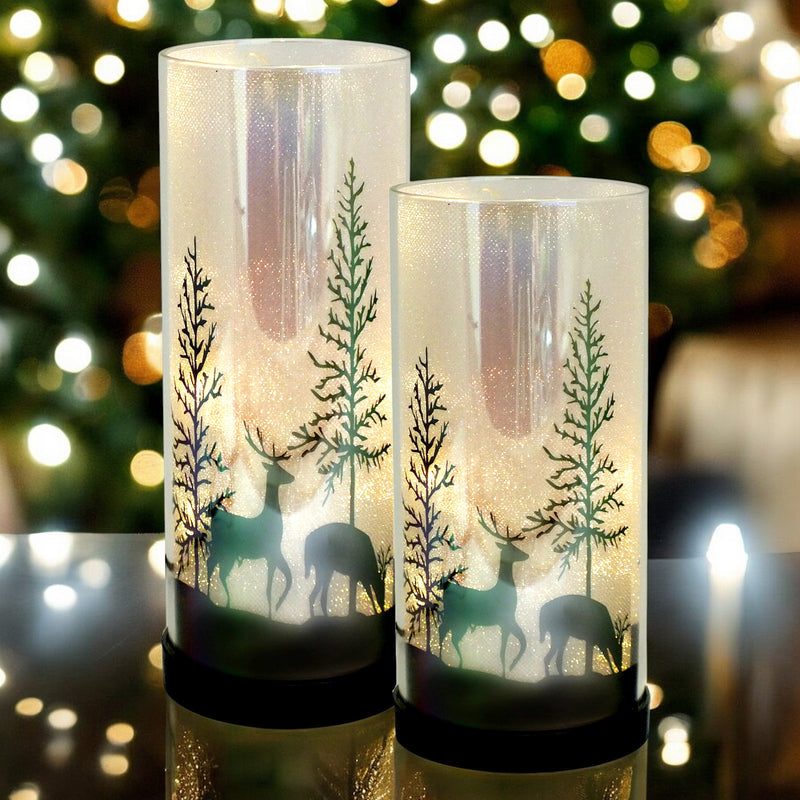 Set of 2 Luxa Sparklers Deer Park LED Christmas Table Lamps | Winter Forest Scene | USB or Battery Operated