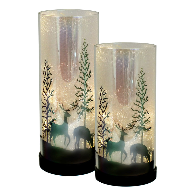 Set of 2 Luxa Sparklers Deer Park LED Christmas Table Lamps | Winter Forest Scene | USB or Battery Operated