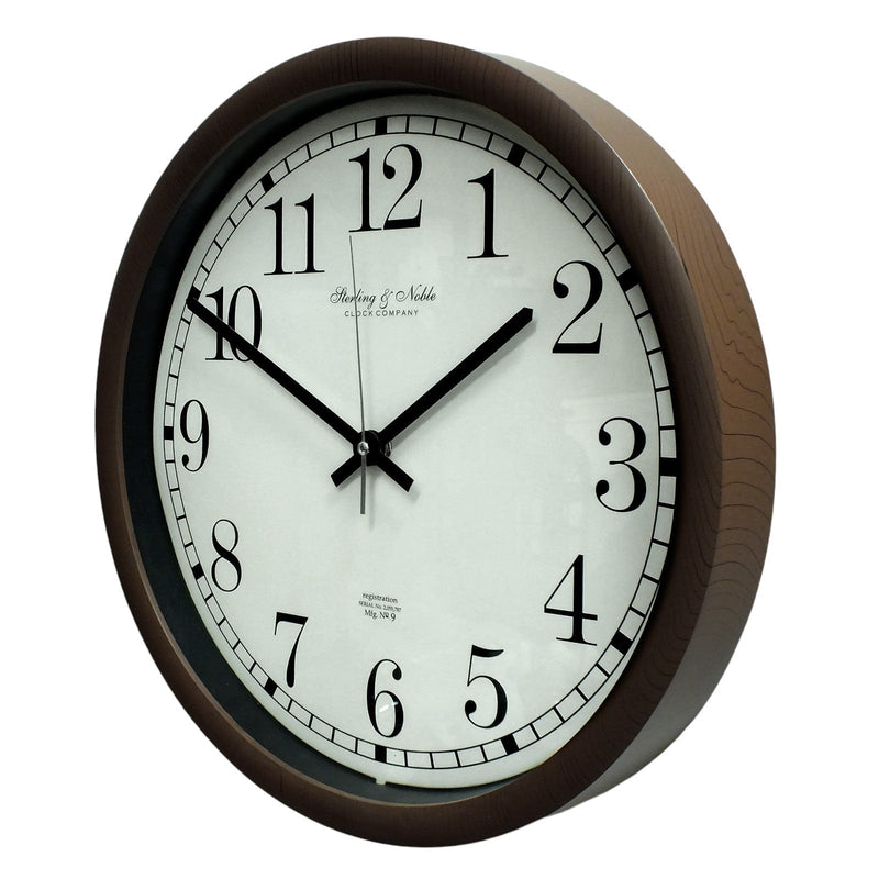 Sterling & Noble Wall Clock Large Round Viintage Style Quartz Wall Clock with Wooden Effect Finish