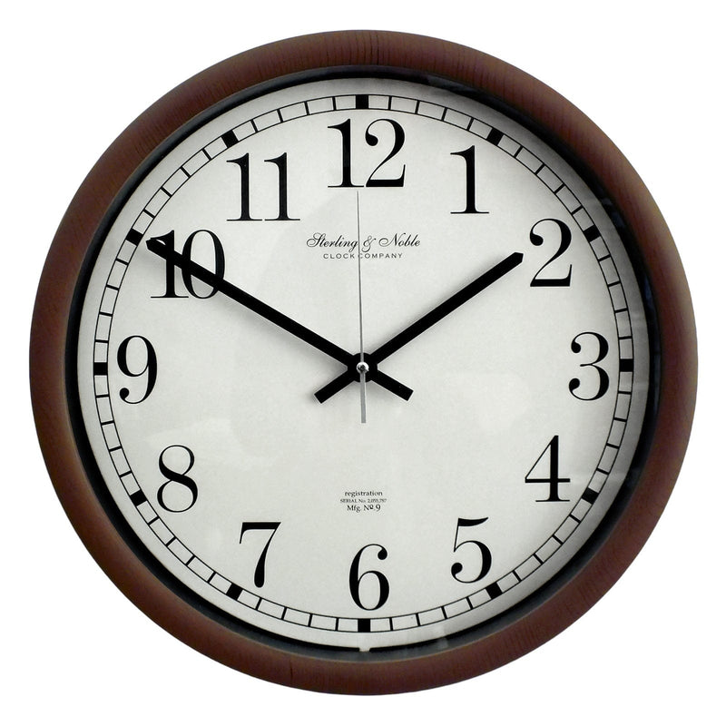 Sterling & Noble Wall Clock Large Round Viintage Style Quartz Wall Clock with Wooden Effect Finish