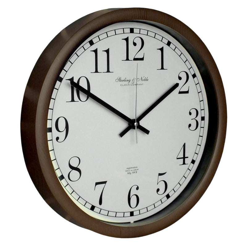 Sterling & Noble Wall Clock Large Round Viintage Style Quartz Wall Clock with Wooden Effect Finish