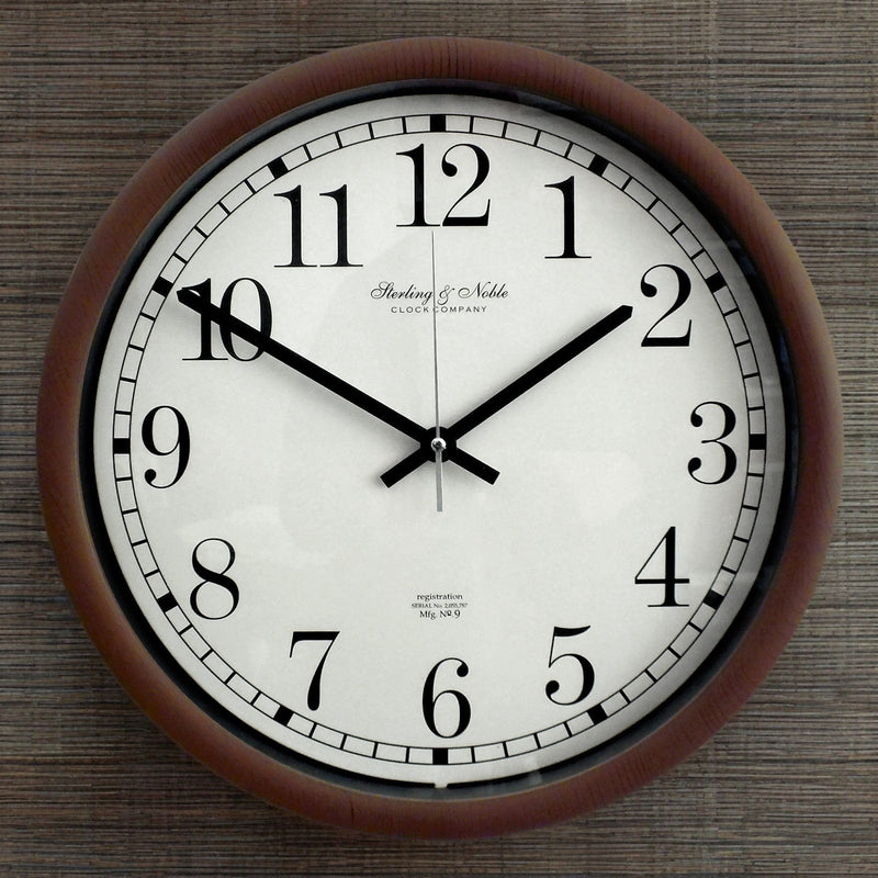 Sterling & Noble Wall Clock Large Round Viintage Style Quartz Wall Clock with Wooden Effect Finish