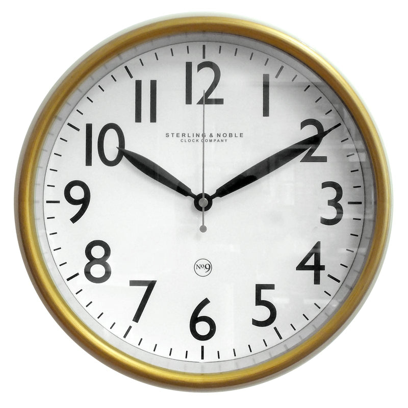 Sterling & Noble Wall Clock Retro Style Round Wall Clock with Gold Bezel and Quartz Movement