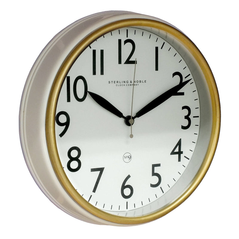 Sterling & Noble Wall Clock Retro Style Round Wall Clock with Gold Bezel and Quartz Movement