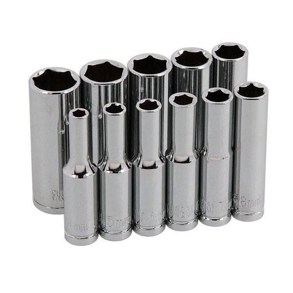 tooltime 1/4" Socket Set Deep + Storage Rail 4Mm-13Mm Metric Chrome Vanadium Steel 11Pc