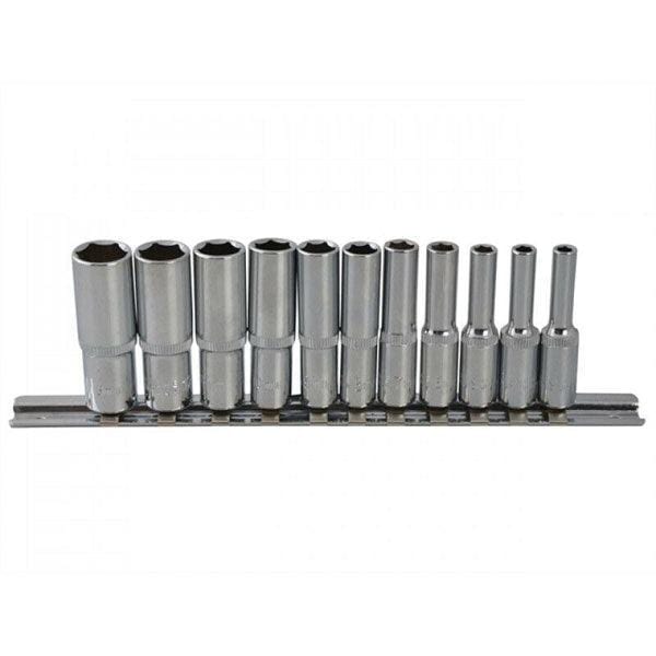 tooltime 1/4" Socket Set Deep + Storage Rail 4Mm-13Mm Metric Chrome Vanadium Steel 11Pc