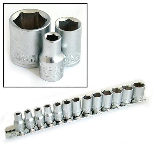 tooltime 14 Piece Chrome Vanadium 1/4" Drive Metric Socket Set On Rail