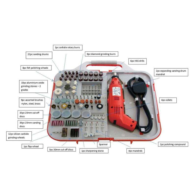 tooltime 162Pce Dremel Style Electric 130W Rotary Mini Drill & Bits Kit Jewellery Making