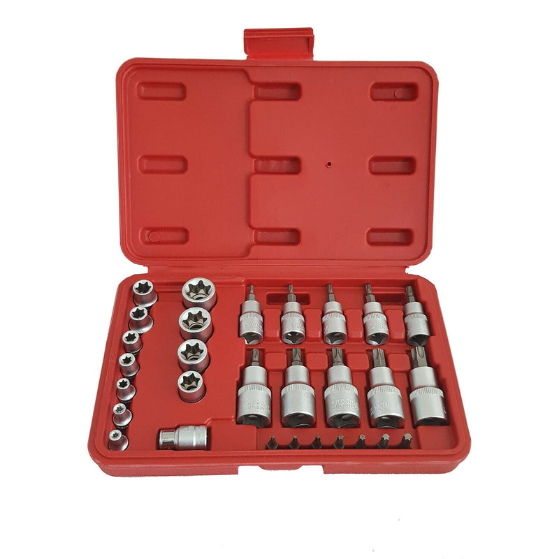 tooltime 29Pc Torx Star Sockets & Bit Set Female E-Torx Crv Bits 1/4" 3/8" & 1/2"