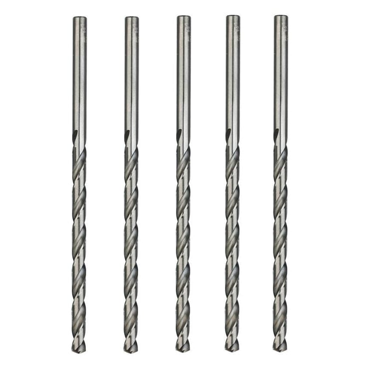 tooltime 5 PCS 4MM HSS HIGH SPEED STEEL LONG DRILL BIT SET 4MM X 119MM METAL PLASTIC WOOD