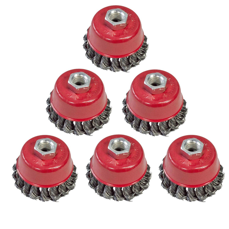 tooltime 6 Pack Of 100Mm 4" Twist Knot Wire Cup Brush Set Kit For M14 Angle Grinder