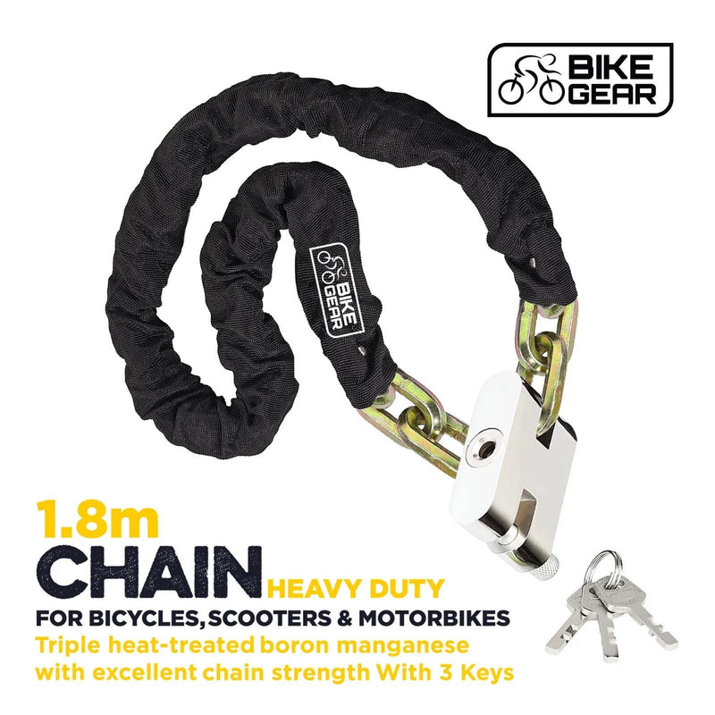 tooltime Bike Chain & Padlock 1.8m Heavy Duty Bike Chain & Padlock