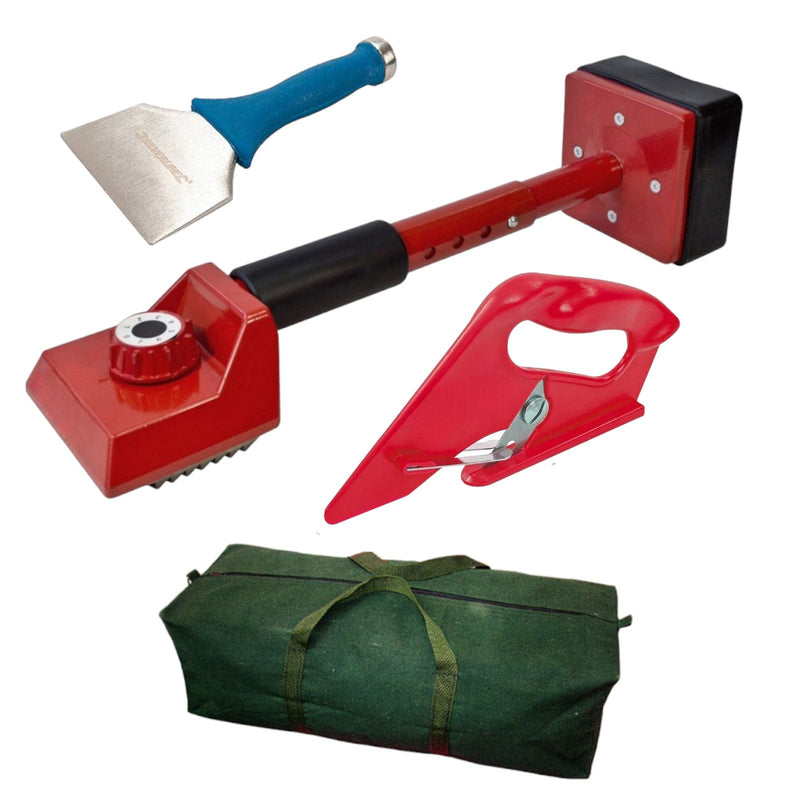 tooltime Carpet Kicker CARPET FITTING TOOL KIT - RED KNEE KICKER 100MM BOLSTER CUTTER CANVAS BAG 4PC