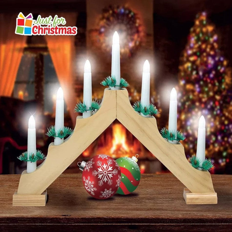 tooltime Christmas Candle Stand Christmas LED Candle Lights Wooden Bridge Arch Window Decoration