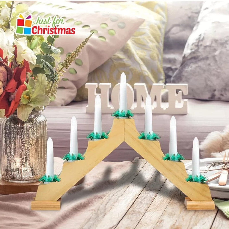 tooltime Christmas Candle Stand Christmas LED Candle Lights Wooden Bridge Arch Window Decoration