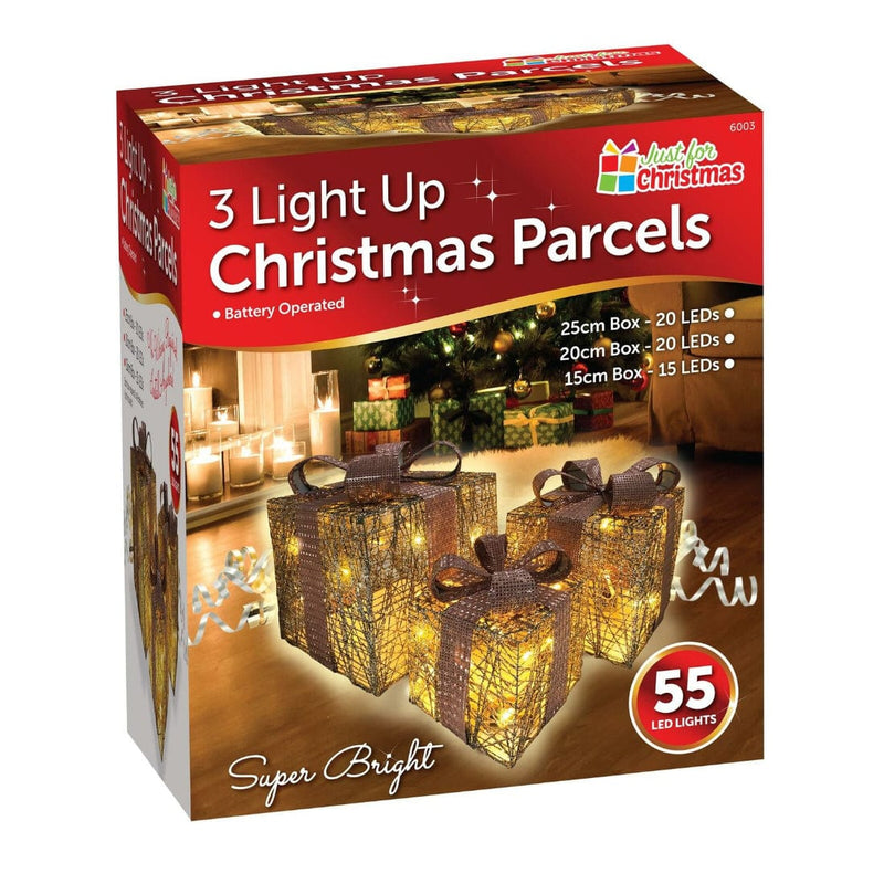 tooltime Christmas LED Boxes Set Of 3 Light Up LED Christmas Parcels Gold & Pink Festive Xmas Decoration