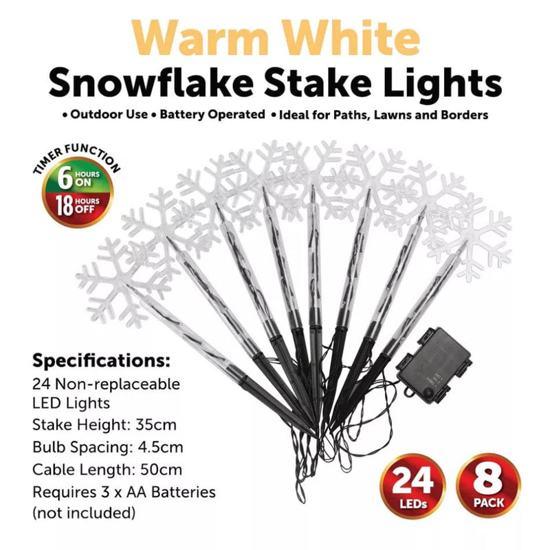 tooltime Christmas Stake Lights 8PK Christmas Snowflake LED Stake Lights Warm White Garden Patio Outdoor