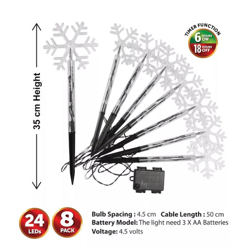 tooltime Christmas Stake Lights 8PK Christmas Snowflake LED Stake Lights Warm White Garden Patio Outdoor