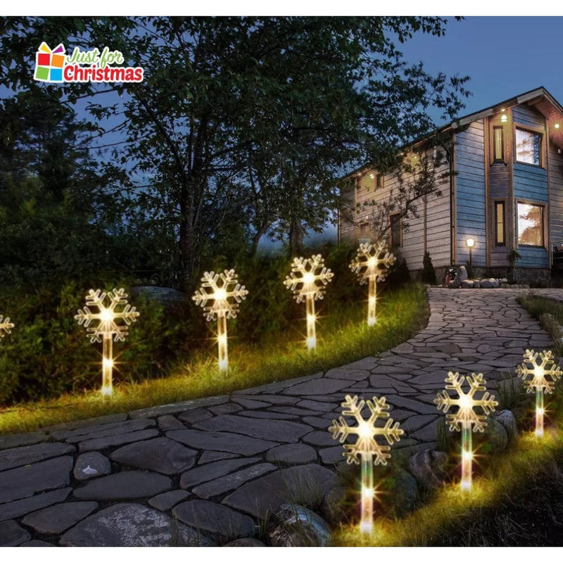 tooltime Christmas Stake Lights 8PK Christmas Snowflake LED Stake Lights Warm White Garden Patio Outdoor