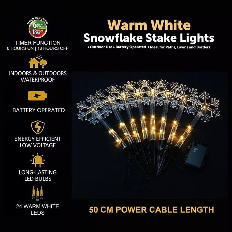 tooltime Christmas Stake Lights 8PK Christmas Snowflake LED Stake Lights Warm White Garden Patio Outdoor