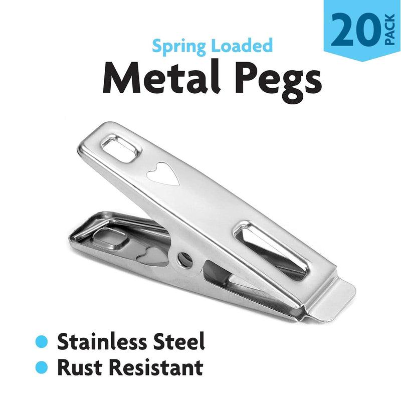 tooltime Clothes Pegs Pack of 20 Spring Loaded Stainless Steel Clothes Pegs