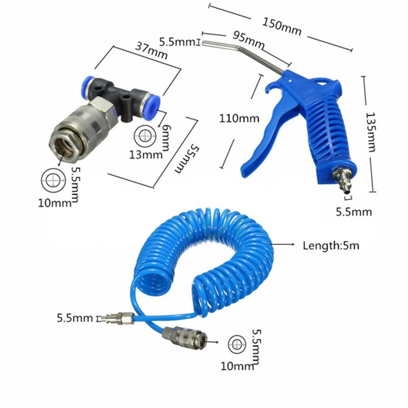 tooltime.co.uk Air Dust Gun Air Duster Blow Gun & 5m Flexi Recoil Hose | Dust Cleaning Blower Nozzle for Lorry and Truck Cabs