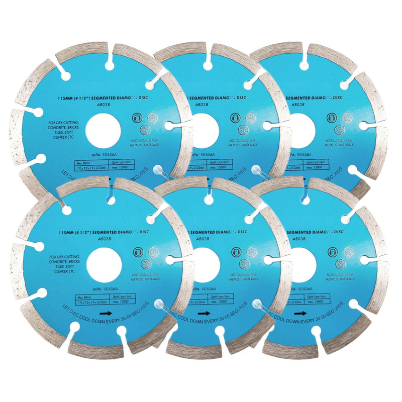 tooltime.co.uk Angle Grinder Diamond Cutting Discs 6 Pack Diamond Cutting Discs 115mm 4.5" Angle Grinder 22.2mm Bore