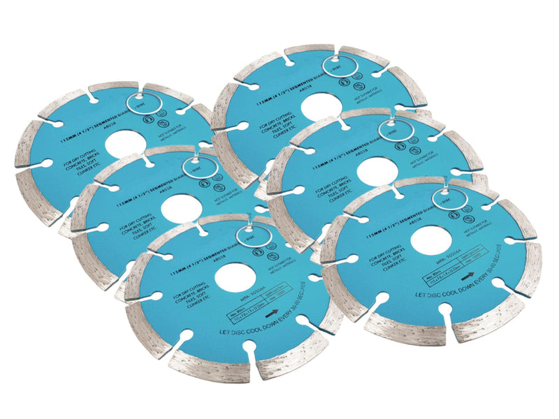 tooltime.co.uk Angle Grinder Diamond Cutting Discs 6 Pack Diamond Cutting Discs 115mm 4.5" Angle Grinder 22.2mm Bore