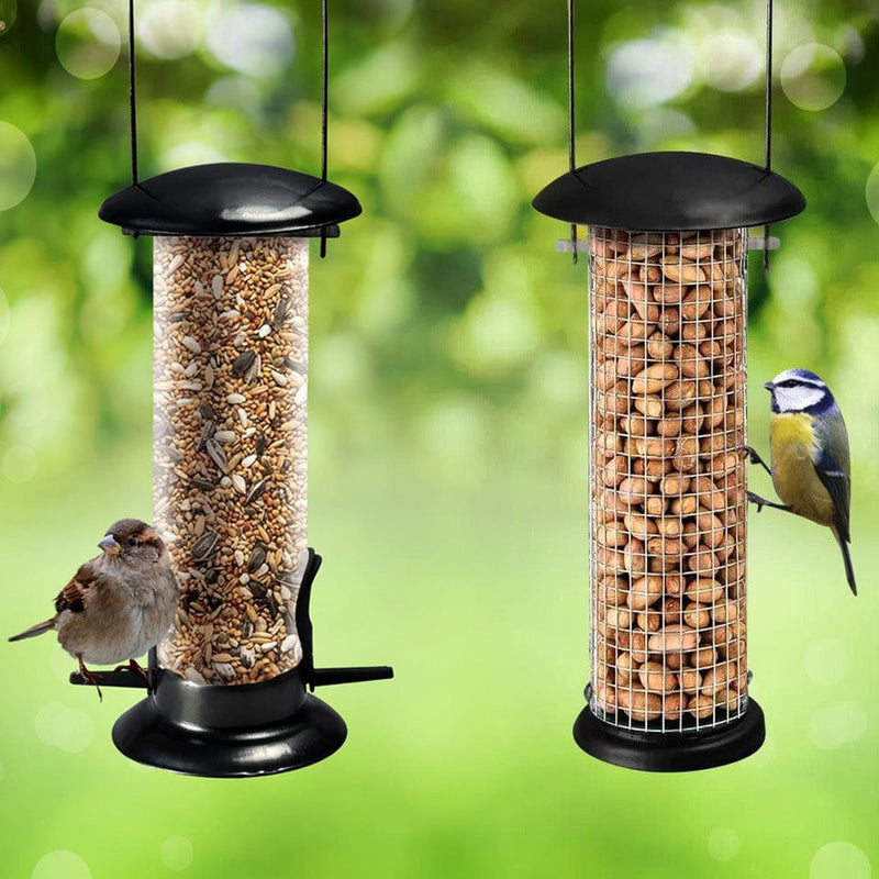 tooltime.co.uk Bird Feeders 2 Piece Hanging Bird Feeders Set for Nuts & Seeds Garden Feeding Station + Free Chart