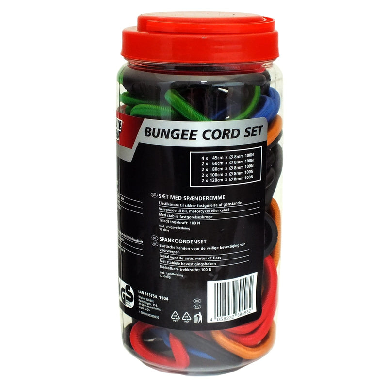 tooltime.co.uk Bungee Cord Set 12pc Bungee Cord Set Heavy Duty Elasticated Straps with Hooks