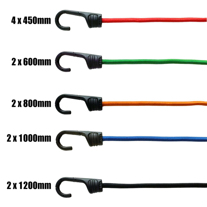 tooltime.co.uk Bungee Cord Set 12pc Bungee Cord Set Heavy Duty Elasticated Straps with Hooks