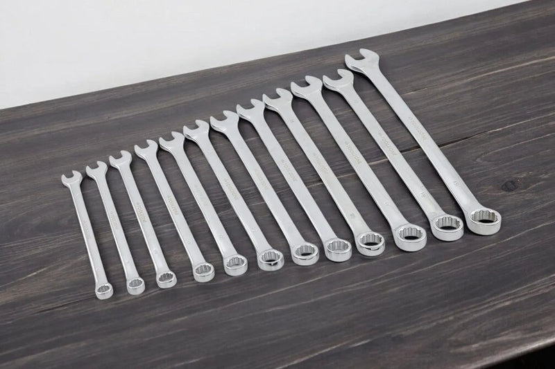 tooltime.co.uk Combination Spanner Set 12 Piece Extra Long Combination Spanner Set | Metric 8-19mm Open and Ring with Tool Roll